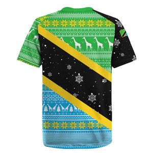 Tanzania Christmas Rugby Jersey Giraffe Christmas Tree Snowflakes and Flag - African Pride