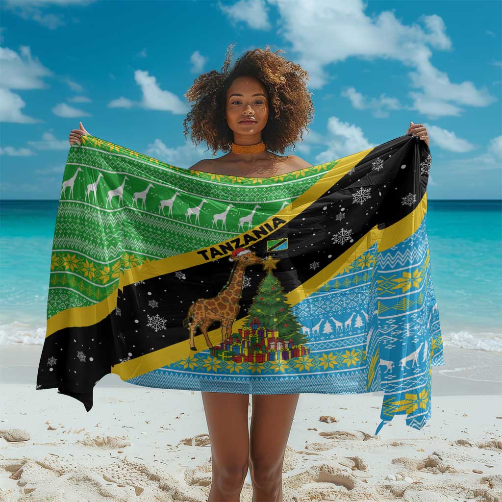 Tanzania Christmas Sarong Giraffe Christmas Tree Snowflakes and Flag - African Pride