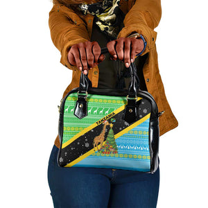 Tanzania Christmas Shoulder Handbag Giraffe Christmas Tree Snowflakes and Flag - African Pride