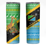 Tanzania Christmas Skinny Tumbler Giraffe Christmas Tree Snowflakes and Flag - African Pride
