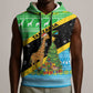Tanzania Christmas Sleeveless Hoodie Giraffe Christmas Tree Snowflakes and Flag - African Pride