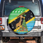 Tanzania Christmas Spare Tire Cover Giraffe Christmas Tree Snowflakes and Flag - African Pride