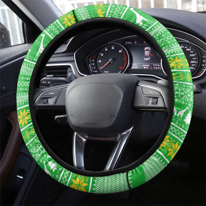 Tanzania Christmas Steering Wheel Cover Giraffe Christmas Tree Snowflakes and Flag - African Pride