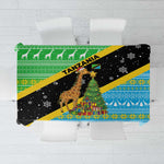 Tanzania Christmas Tablecloth Giraffe Christmas Tree Snowflakes and Flag - African Pride
