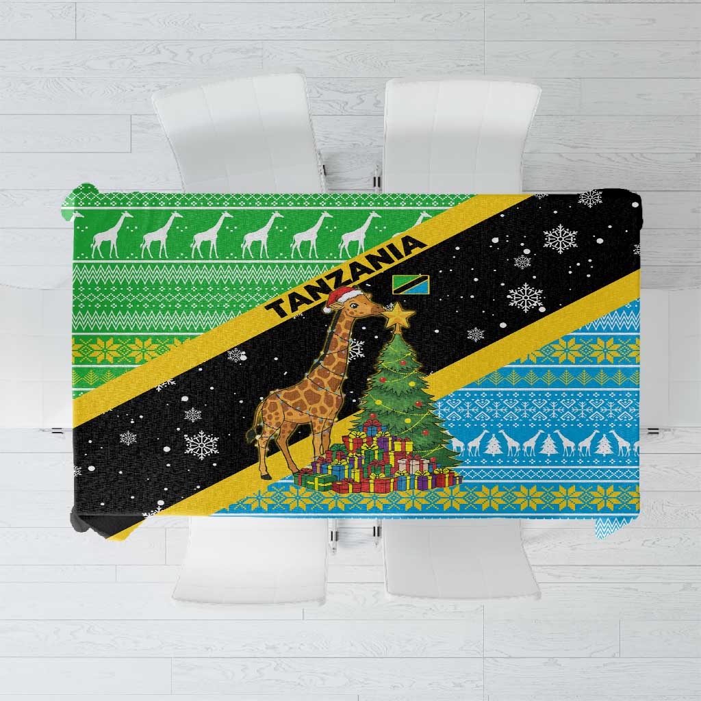 Tanzania Christmas Tablecloth Giraffe Christmas Tree Snowflakes and Flag - African Pride