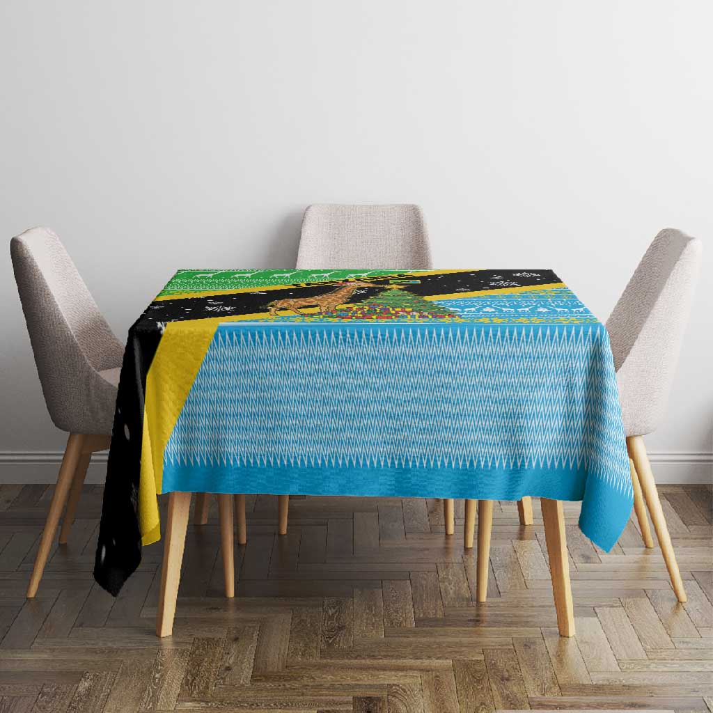 Tanzania Christmas Tablecloth Giraffe Christmas Tree Snowflakes and Flag - African Pride