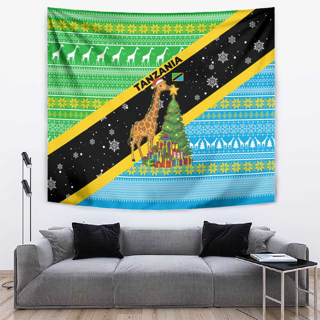 Tanzania Christmas Tapestry Giraffe Christmas Tree Snowflakes and Flag - African Pride