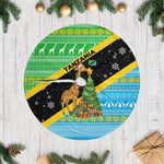 Tanzania Christmas Tree Skirt Giraffe Christmas Tree Snowflakes and Flag - African Pride