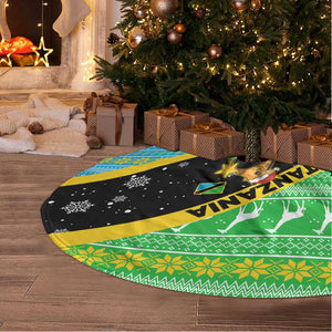 Tanzania Christmas Tree Skirt Giraffe Christmas Tree Snowflakes and Flag - African Pride