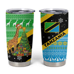 Tanzania Christmas Tumbler Cup Giraffe Christmas Tree Snowflakes and Flag - African Pride