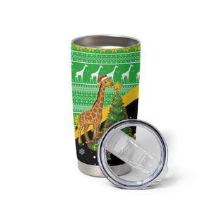 Tanzania Christmas Tumbler Cup Giraffe Christmas Tree Snowflakes and Flag - African Pride