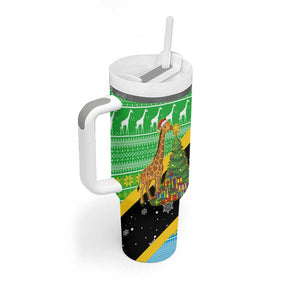 Tanzania Christmas Tumbler With Handle Giraffe Christmas Tree Snowflakes and Flag - African Pride