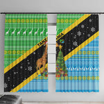 Tanzania Christmas Window Curtain Giraffe Christmas Tree Snowflakes and Flag - African Pride