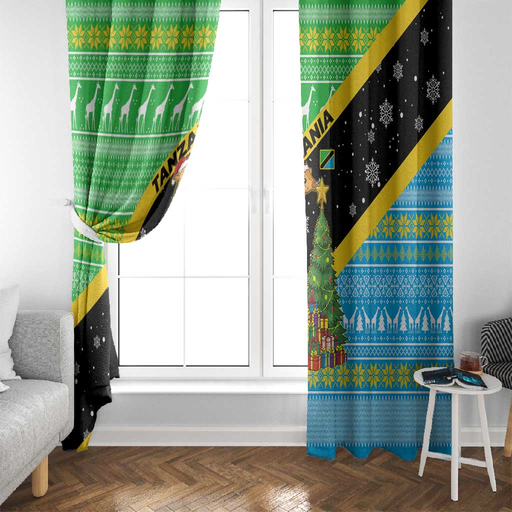 Tanzania Christmas Window Curtain Giraffe Christmas Tree Snowflakes and Flag - African Pride