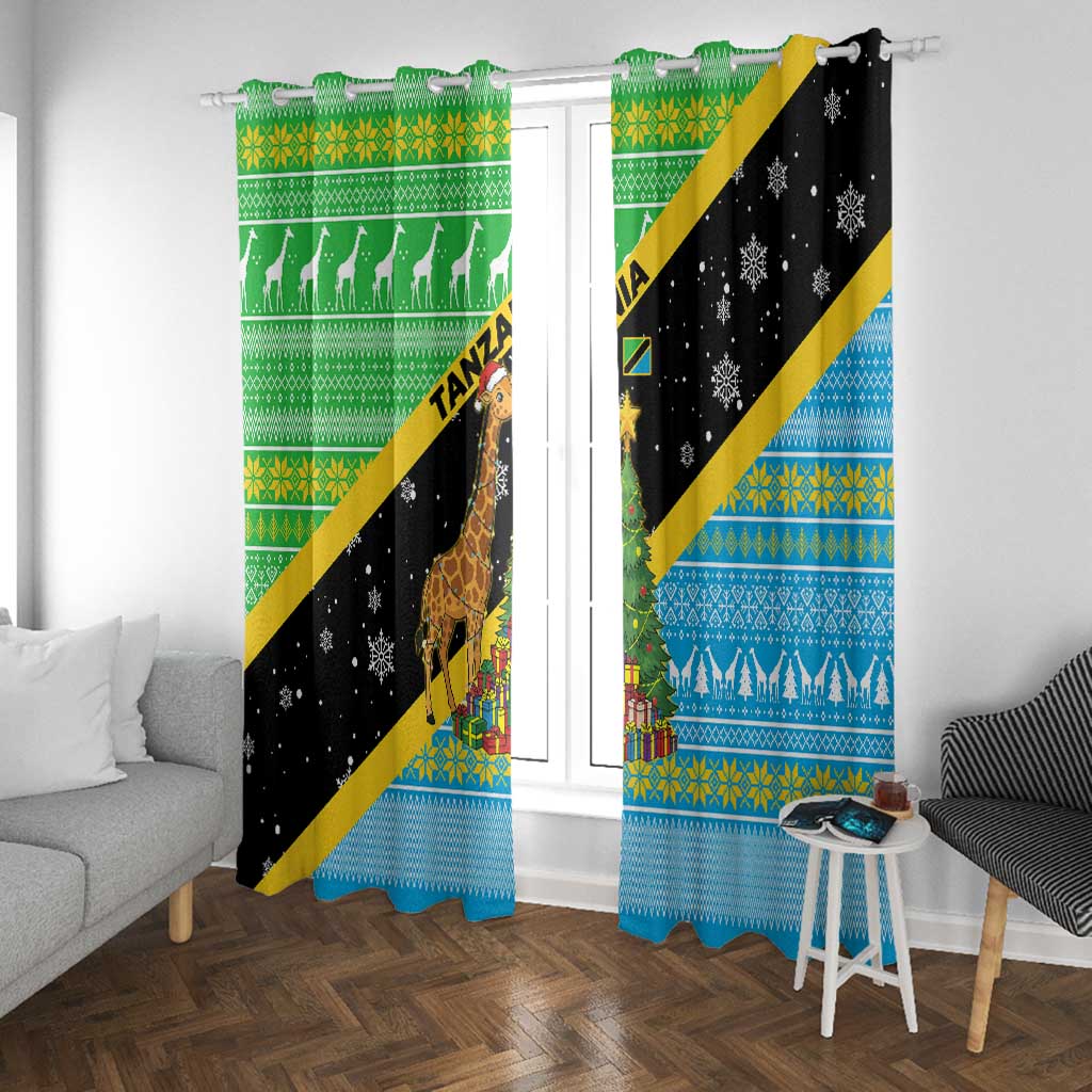Tanzania Christmas Window Curtain Giraffe Christmas Tree Snowflakes and Flag - African Pride