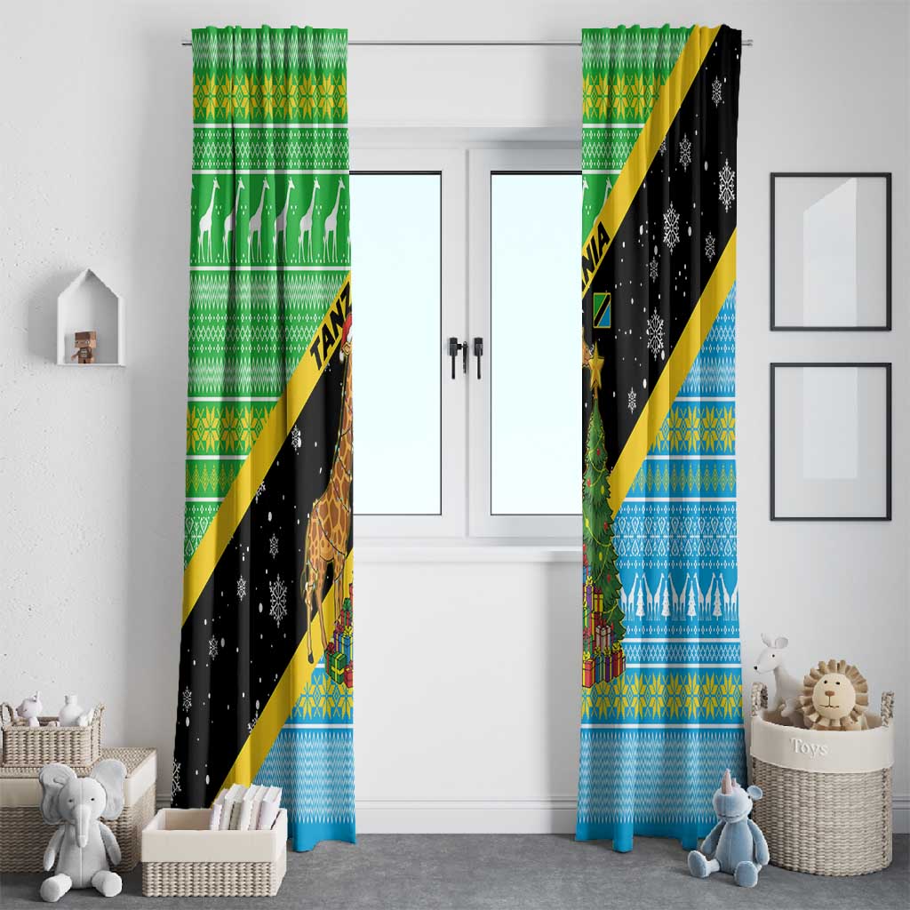 Tanzania Christmas Window Curtain Giraffe Christmas Tree Snowflakes and Flag - African Pride