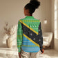 Tanzania Christmas Women Casual Shirt Giraffe Christmas Tree Snowflakes and Flag - African Pride