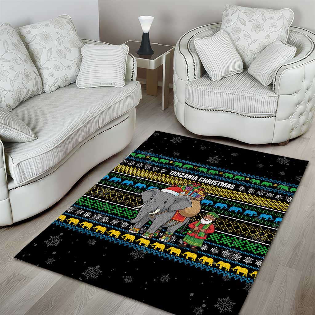Tanzania Christmas Area Rug African Santa Riding Elephant Snowflakes - African Pride