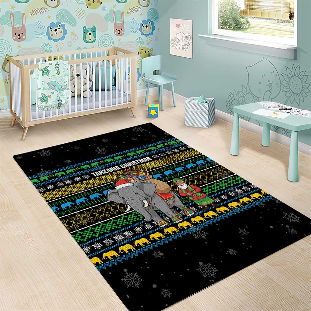 Tanzania Christmas Area Rug African Santa Riding Elephant Snowflakes - African Pride