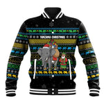 Tanzania Christmas Baseball Jacket African Santa Riding Elephant Snowflakes - African Pride