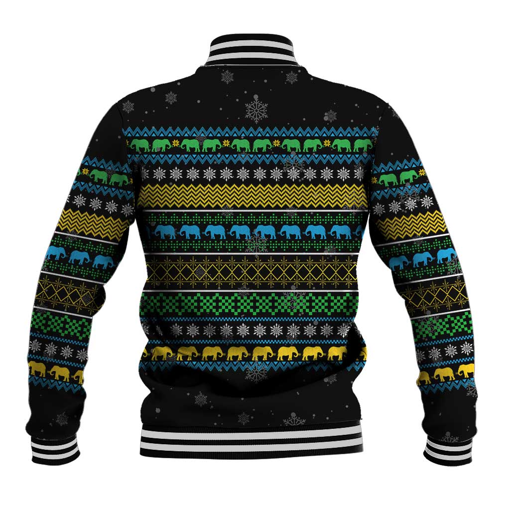 Tanzania Christmas Baseball Jacket African Santa Riding Elephant Snowflakes - African Pride