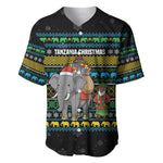 Tanzania Christmas Baseball Jersey African Santa Riding Elephant Snowflakes - African Pride