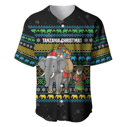 Tanzania Christmas Baseball Jersey African Santa Riding Elephant Snowflakes - African Pride