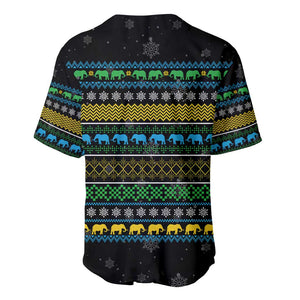Tanzania Christmas Baseball Jersey African Santa Riding Elephant Snowflakes - African Pride