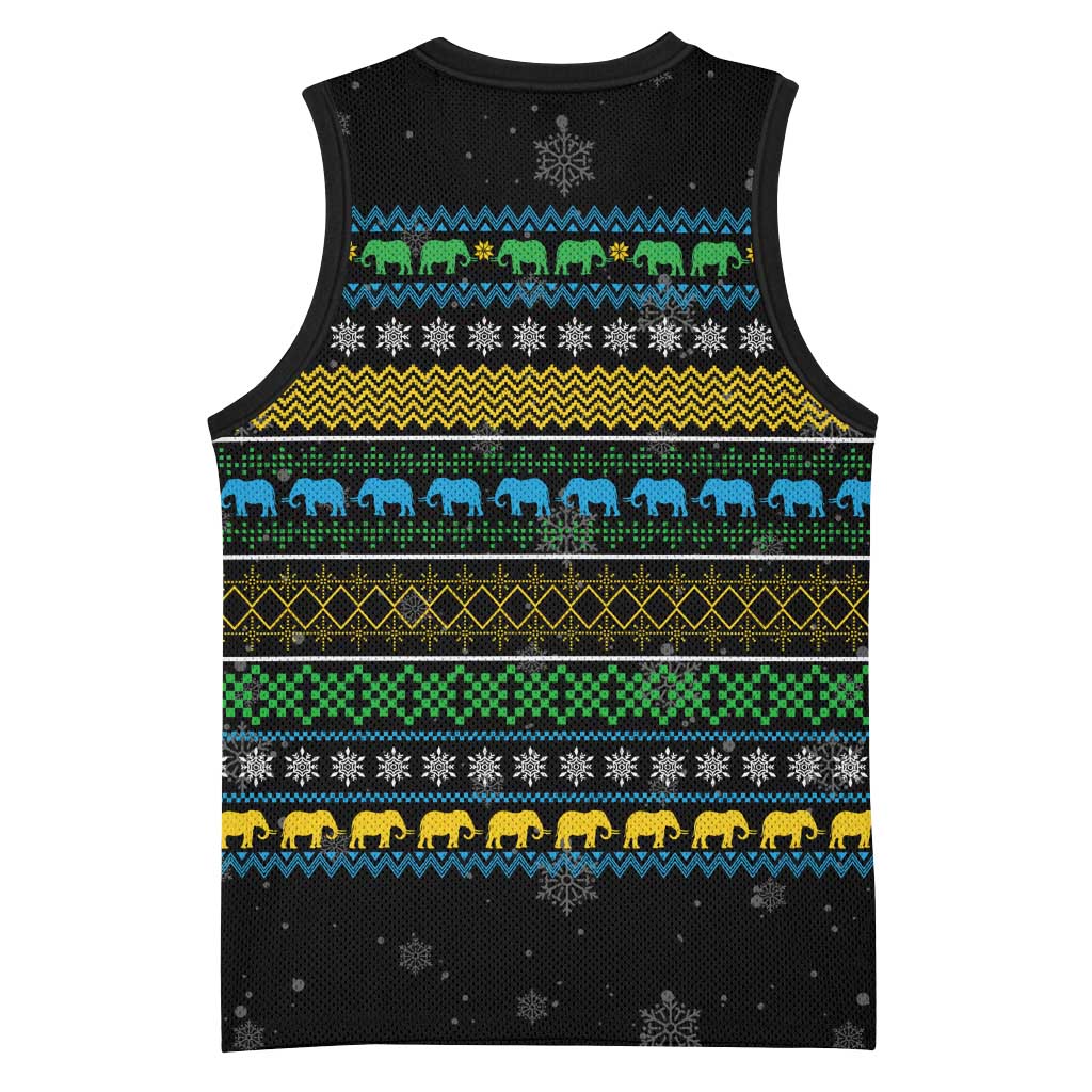 Tanzania Christmas Basketball Jersey African Santa Riding Elephant Snowflakes - African Pride
