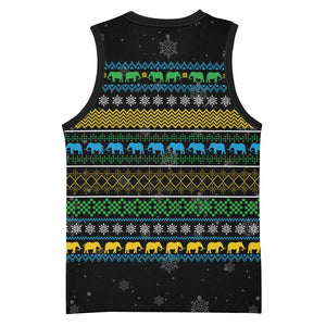 Tanzania Christmas Basketball Jersey African Santa Riding Elephant Snowflakes - African Pride