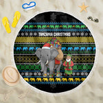 Tanzania Christmas Beach Blanket African Santa Riding Elephant Snowflakes - African Pride