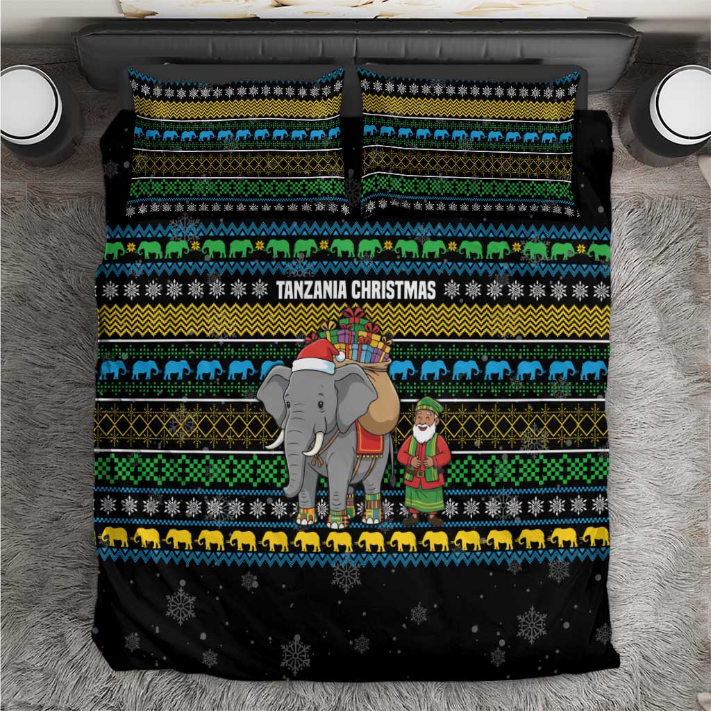 Tanzania Christmas Bedding Set African Santa Riding Elephant Snowflakes - African Pride