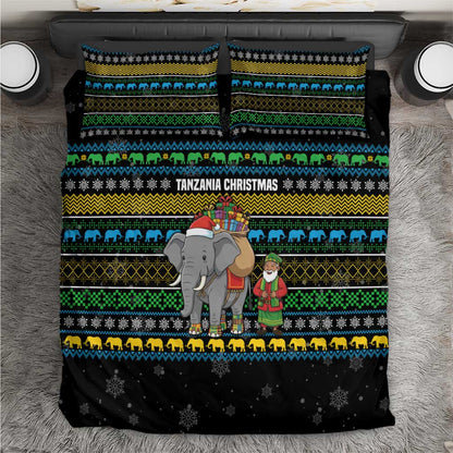Tanzania Christmas Bedding Set African Santa Riding Elephant Snowflakes - African Pride