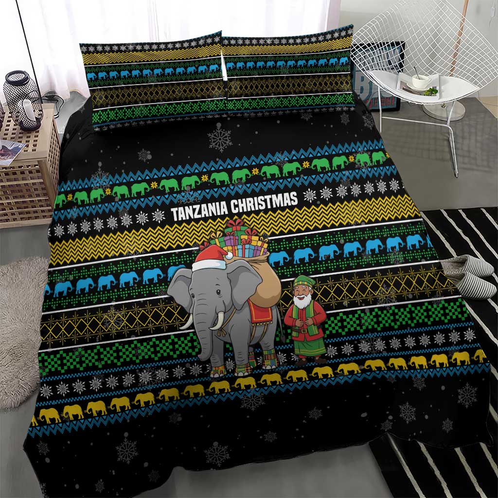 Tanzania Christmas Bedding Set African Santa Riding Elephant Snowflakes - African Pride