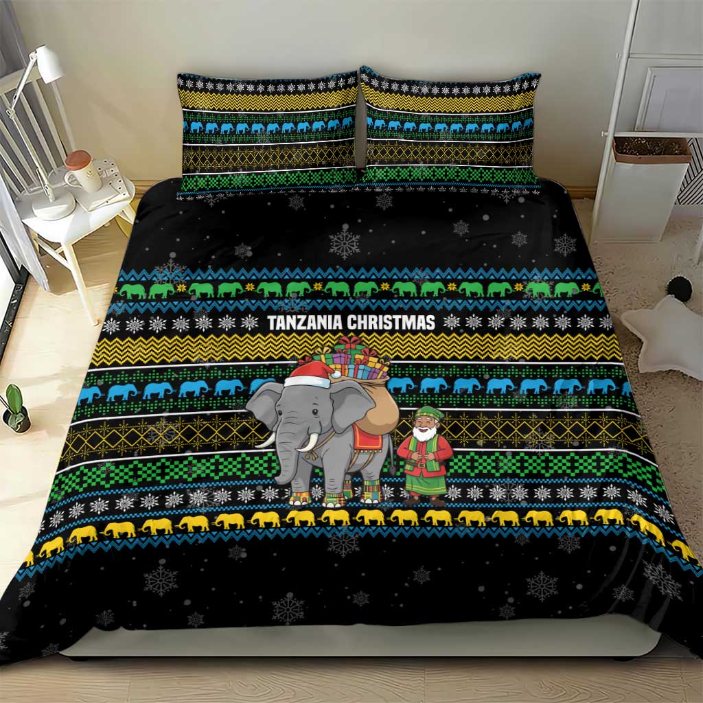 Tanzania Christmas Bedding Set African Santa Riding Elephant Snowflakes - African Pride