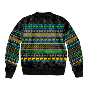 Tanzania Christmas Bomber Jacket African Santa Riding Elephant Snowflakes - African Pride