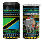Tanzania Christmas 4 in 1 Can Cooler Tumbler African Santa Riding Elephant Snowflakes - African Pride
