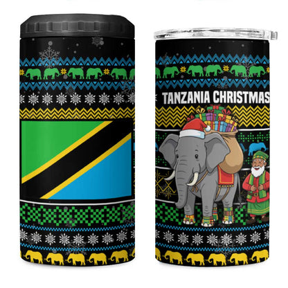 Tanzania Christmas 4 in 1 Can Cooler Tumbler African Santa Riding Elephant Snowflakes - African Pride