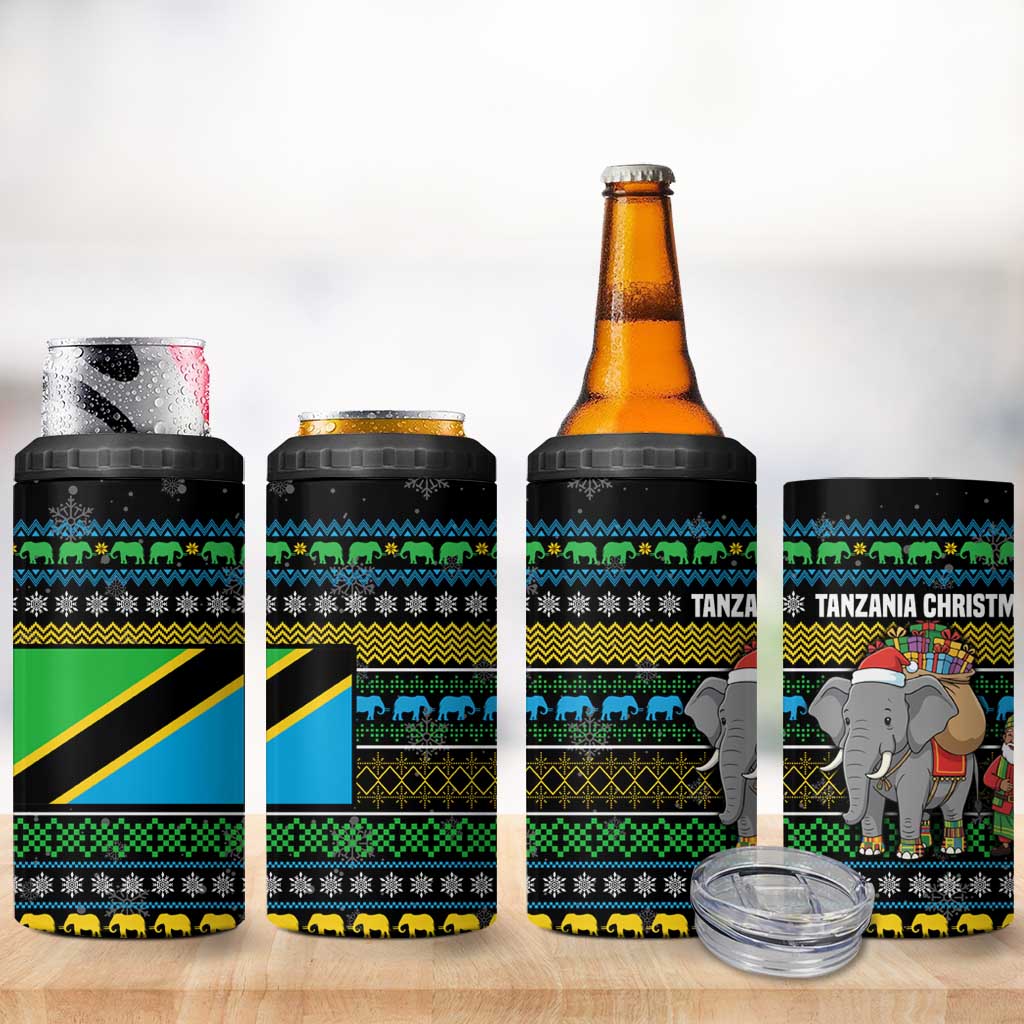 Tanzania Christmas 4 in 1 Can Cooler Tumbler African Santa Riding Elephant Snowflakes - African Pride