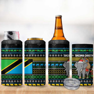 Tanzania Christmas 4 in 1 Can Cooler Tumbler African Santa Riding Elephant Snowflakes - African Pride
