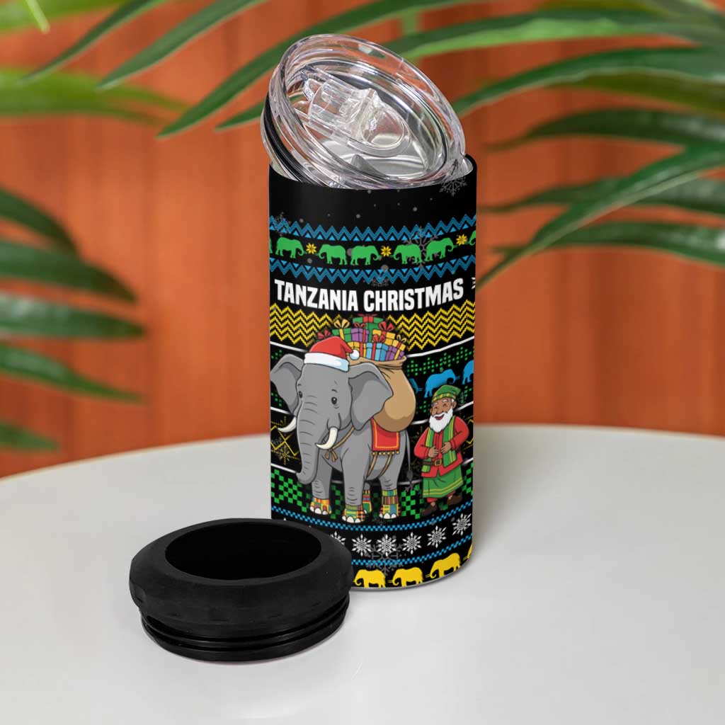 Tanzania Christmas 4 in 1 Can Cooler Tumbler African Santa Riding Elephant Snowflakes - African Pride