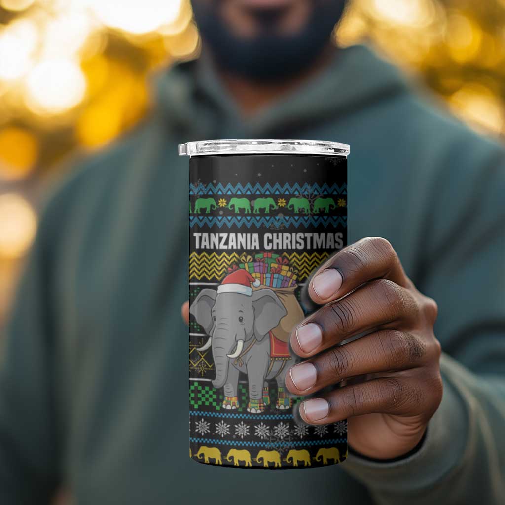 Tanzania Christmas 4 in 1 Can Cooler Tumbler African Santa Riding Elephant Snowflakes - African Pride