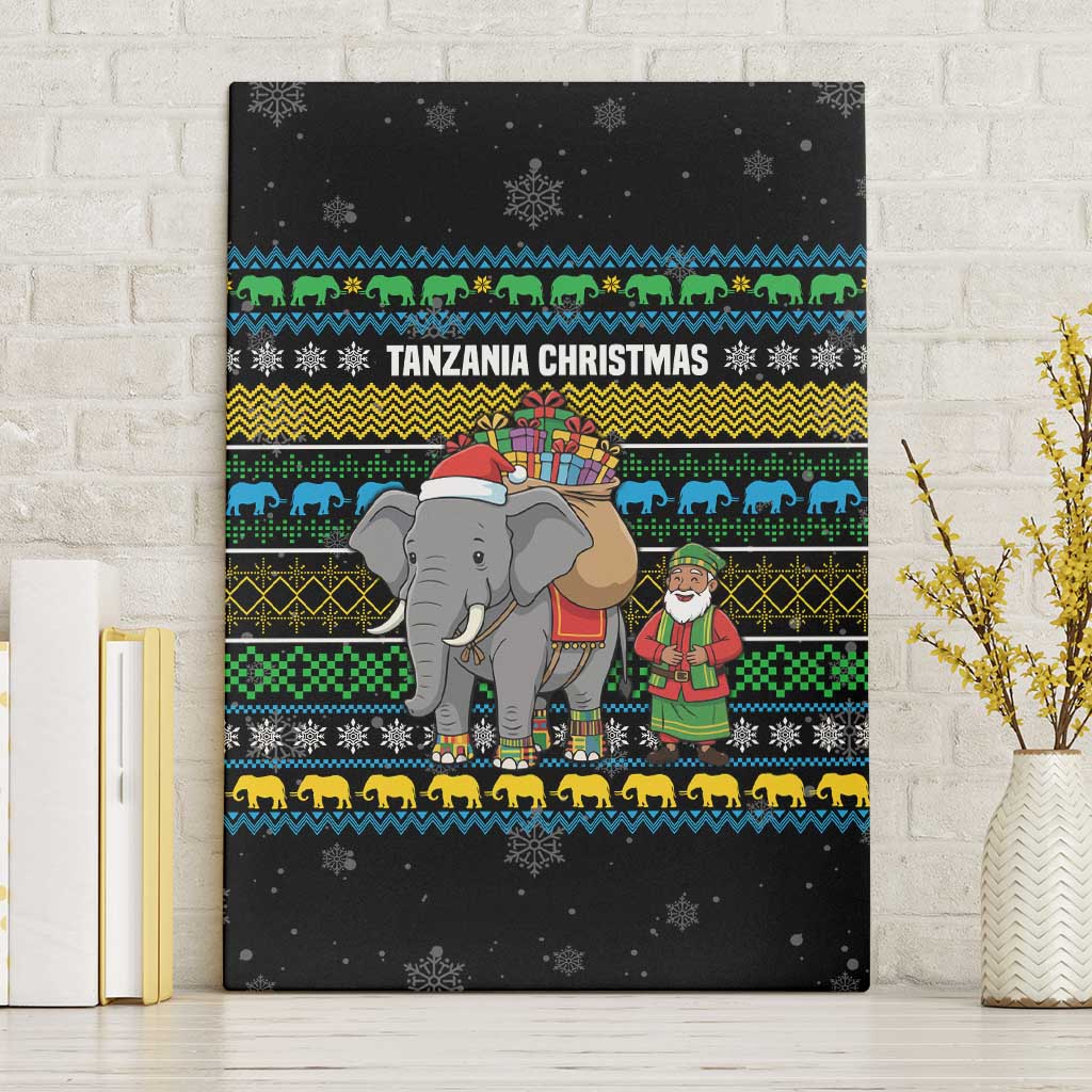 Tanzania Christmas Canvas Wall Art African Santa Riding Elephant Snowflakes - African Pride