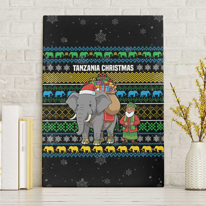 Tanzania Christmas Canvas Wall Art African Santa Riding Elephant Snowflakes - African Pride