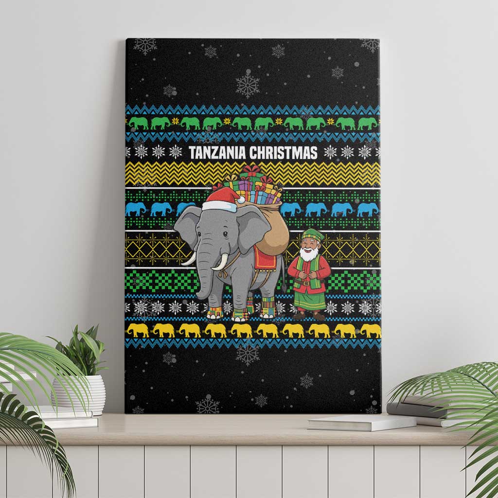 Tanzania Christmas Canvas Wall Art African Santa Riding Elephant Snowflakes - African Pride
