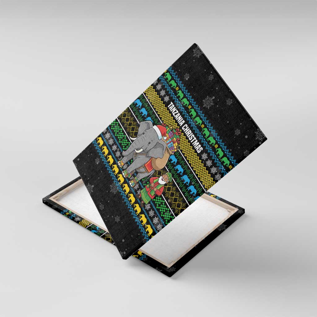 Tanzania Christmas Canvas Wall Art African Santa Riding Elephant Snowflakes - African Pride