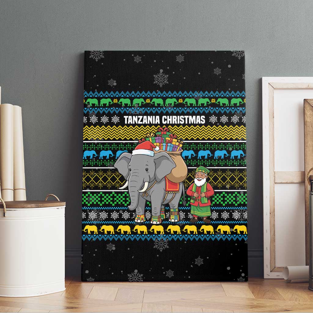 Tanzania Christmas Canvas Wall Art African Santa Riding Elephant Snowflakes - African Pride