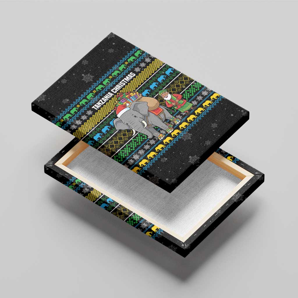 Tanzania Christmas Canvas Wall Art African Santa Riding Elephant Snowflakes - African Pride