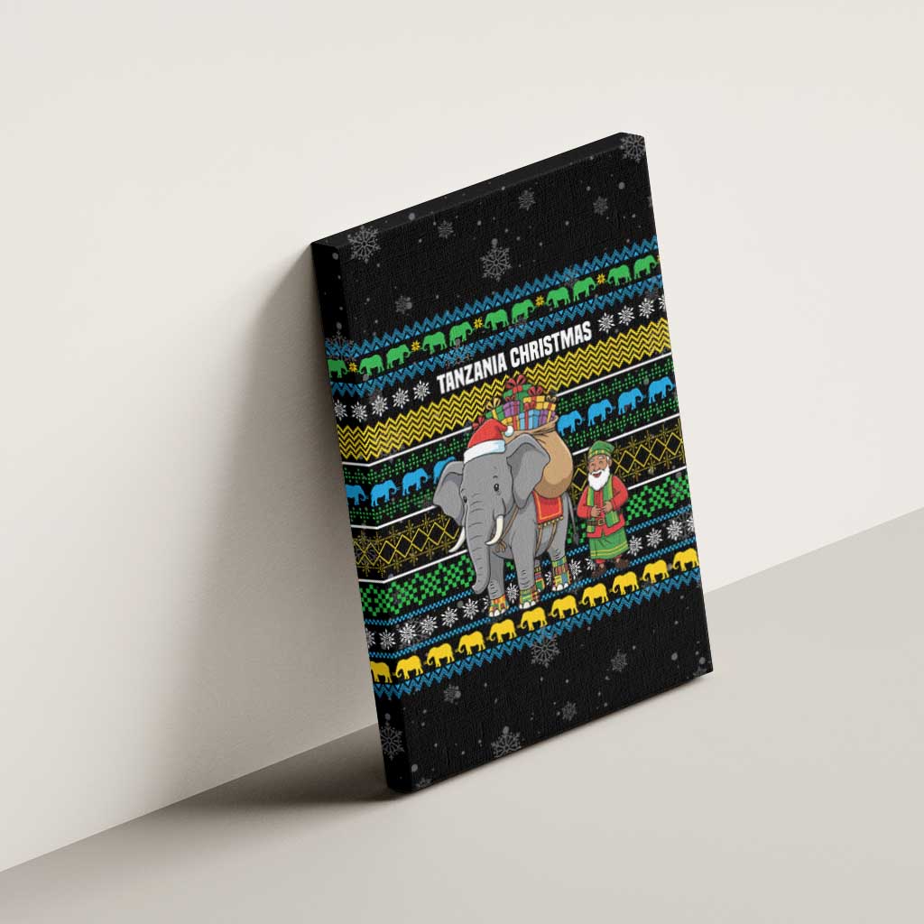 Tanzania Christmas Canvas Wall Art African Santa Riding Elephant Snowflakes - African Pride