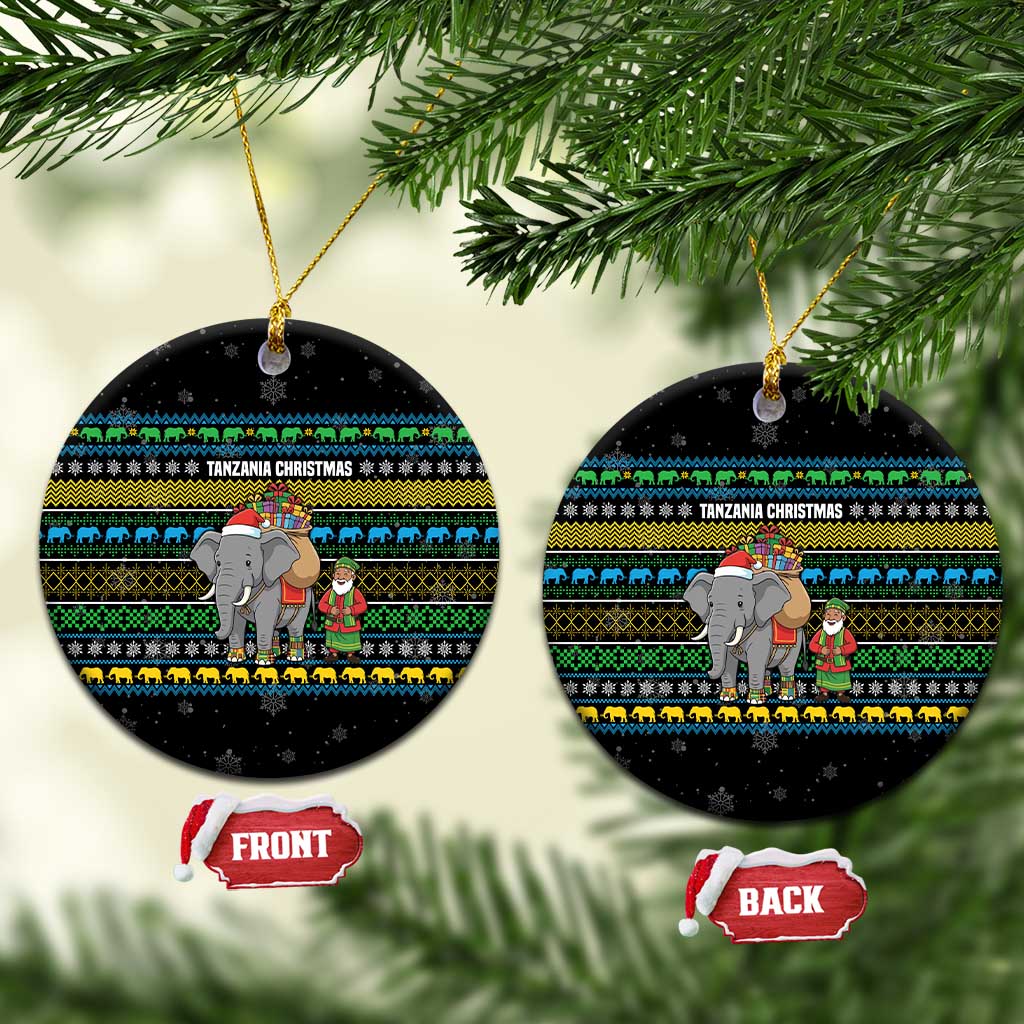 Tanzania Christmas Ceramic Ornament African Santa Riding Elephant Snowflakes - African Pride